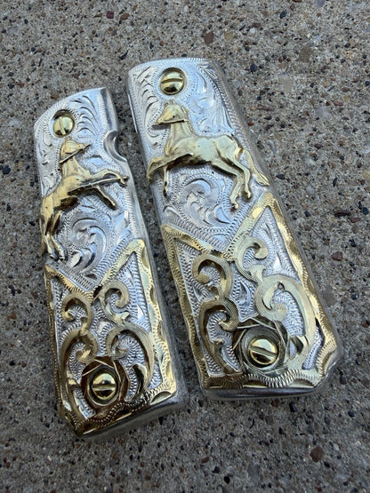 1911 45 38 Super Full Size Horse Gold Gun Pistol Grip Cachas & 24K Screws