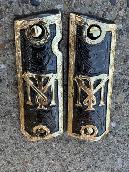 1911 45 38 Super Full Size Scarface Gold Gun Pistol Grip Cachas  & 24K Screws