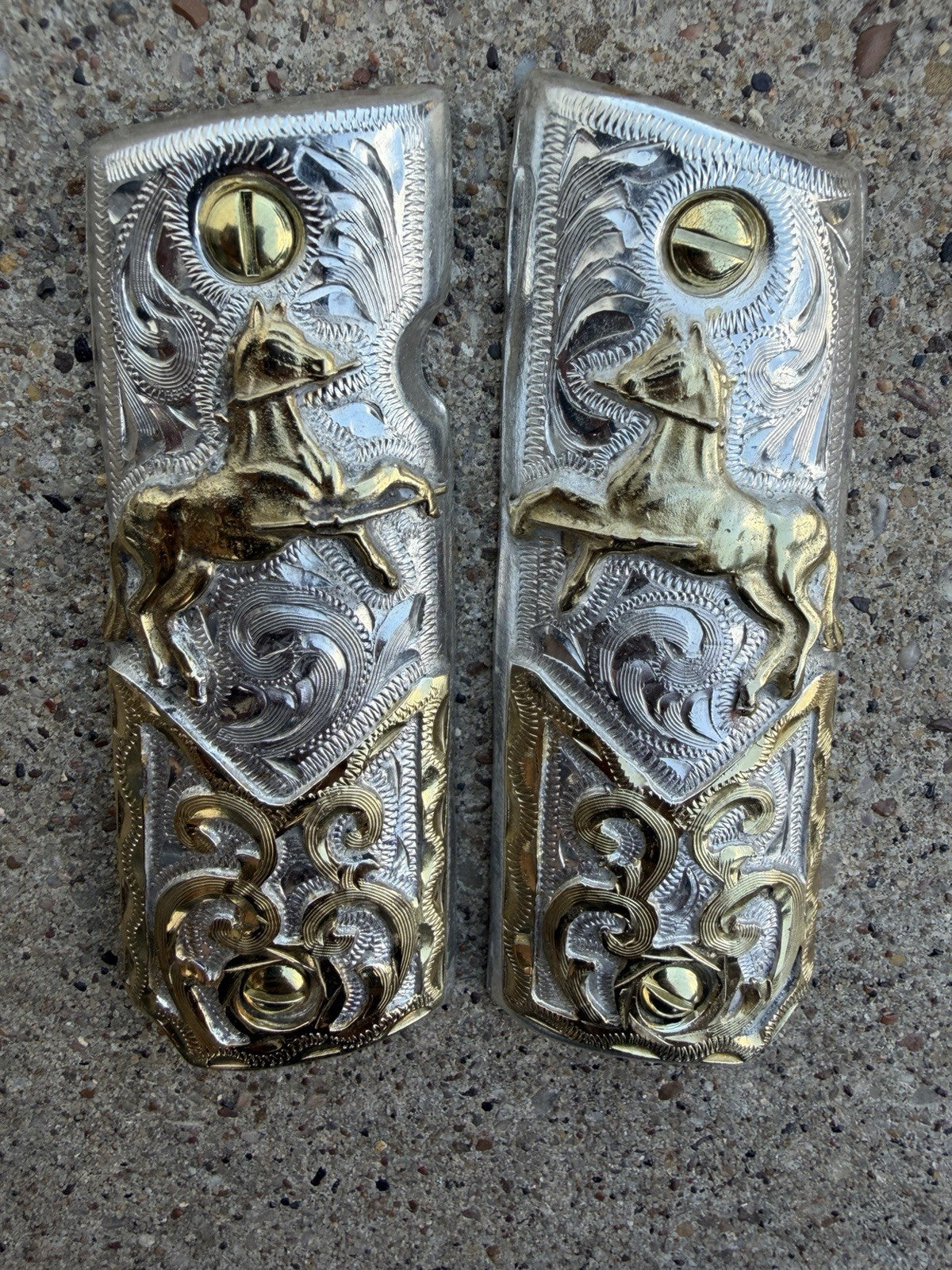 1911 45 38 Super Full Size Horse Gold Gun Pistol Grip Cachas & 24K Screws