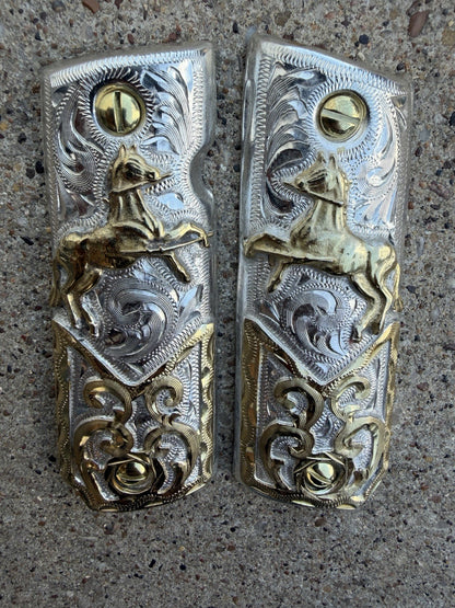 1911 45 38 Super Full Size Horse Gold Gun Pistol Grip Cachas & 24K Screws