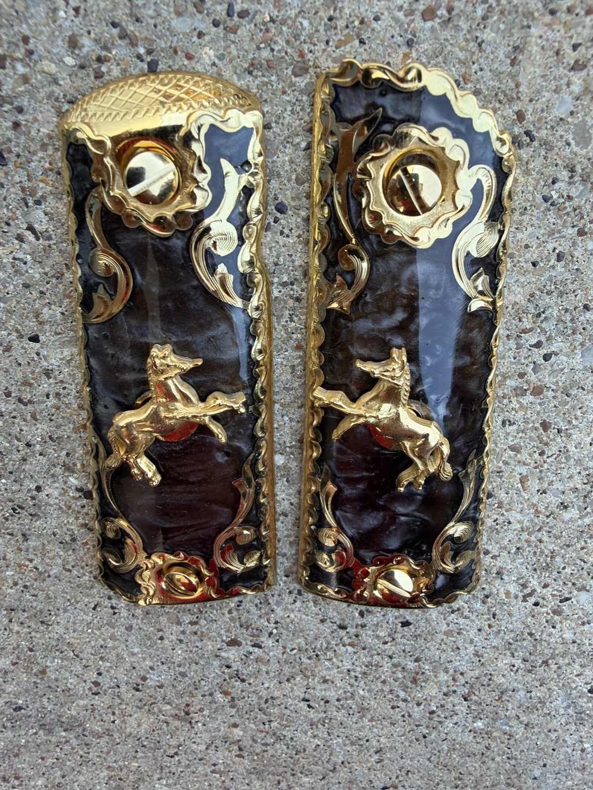 1911 45 38 Super Full Size Horse Gold Gun Pistol Grip Cachas & 24K Screws