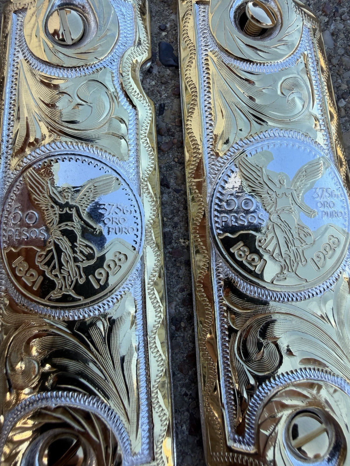 1911 45 38 Super Full Size Centenario Gold Gun Pistol Grip Cachas & 24K Screws