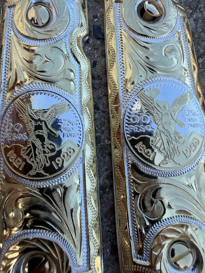 1911 45 38 Super Full Size Centenario Gold Gun Pistol Grip Cachas & 24K Screws