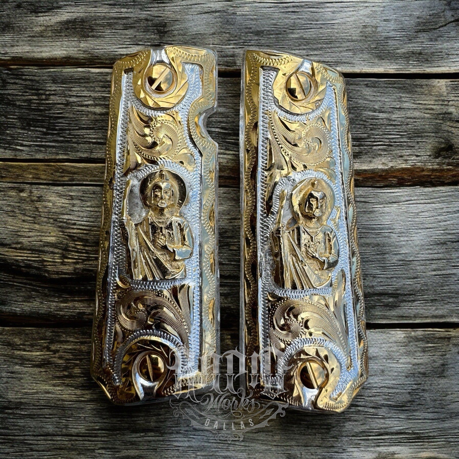 1911 45 38 Super Full Size San Judas Gold Gun Pistol Grip Cachas & 24K Screws