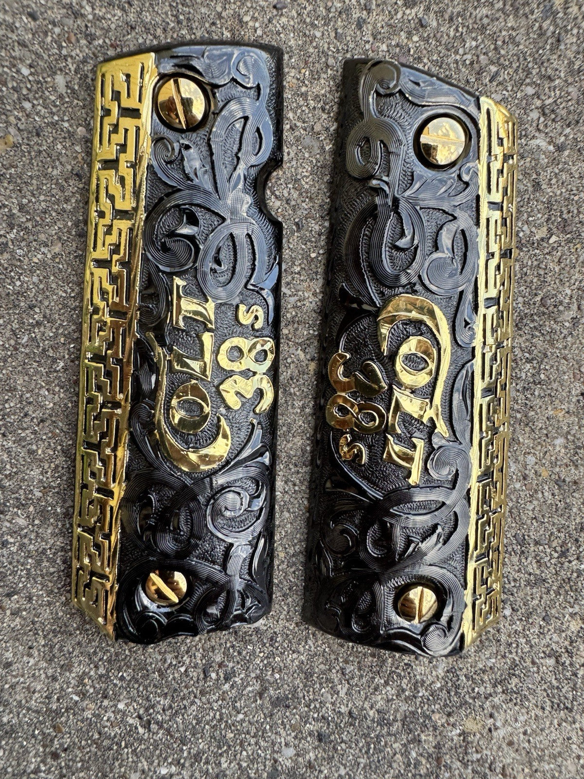 1911 45 38 Super Full Size Colt Gold Gun Pistol Grip Cachas & 24K Screws