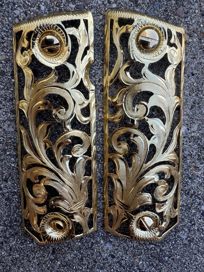 1911 45 38 Super Full Size Gold Gun Pistol Grip Cachas Chapeado & 24K Screws