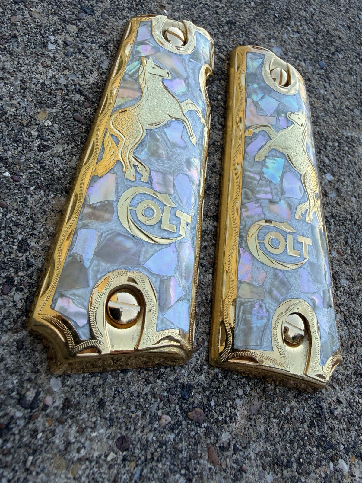 1911 45 38 Super Full Size Horse Gold Gun Pistol Grip Cachas & 24K Screws