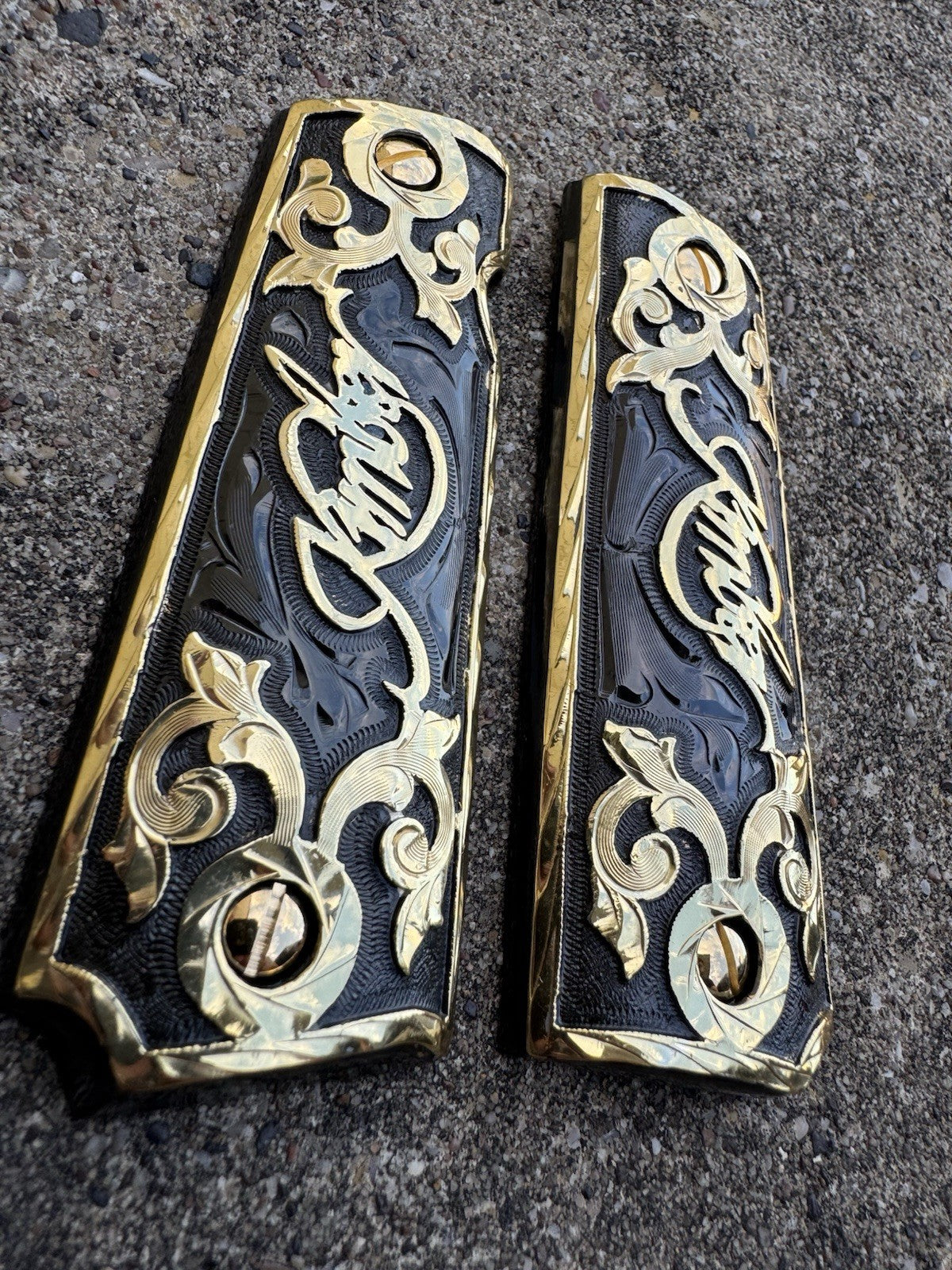 1911 45 38 Super Full Size Kimber Gold Gun Pistol Grip Cachas & 24K Screws