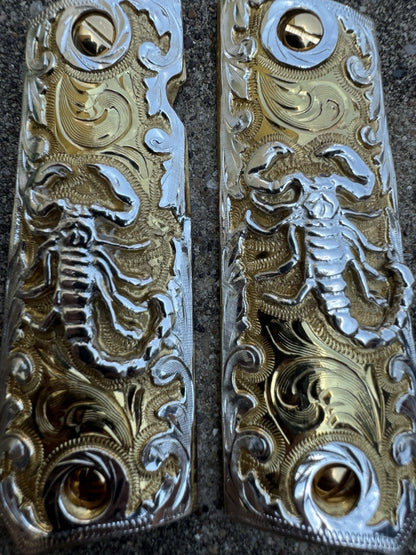 1911 45 38 Super Scorpion Full Size Gold Gun Pistol Grip Cachas & 24K Screws