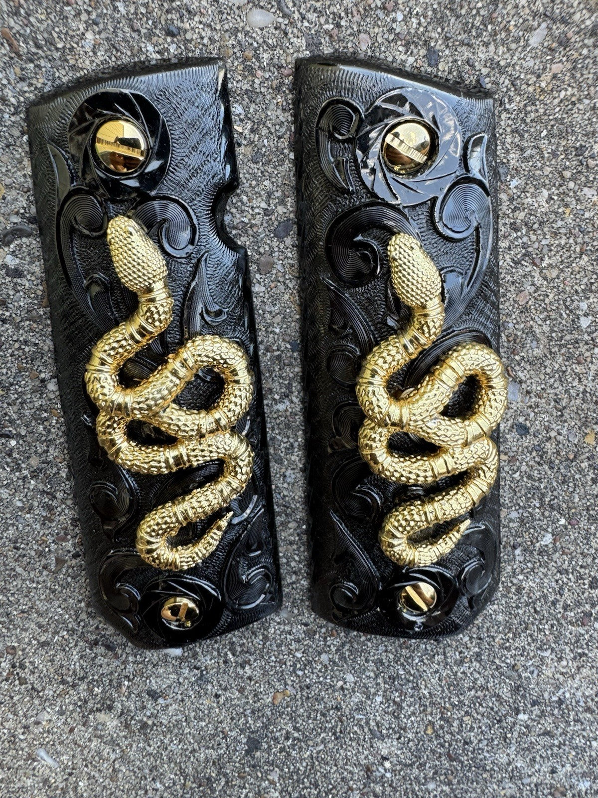 1911 45 38 Super Full Size Snake Gold Gun Pistol Grip Cachas & 24K Screws