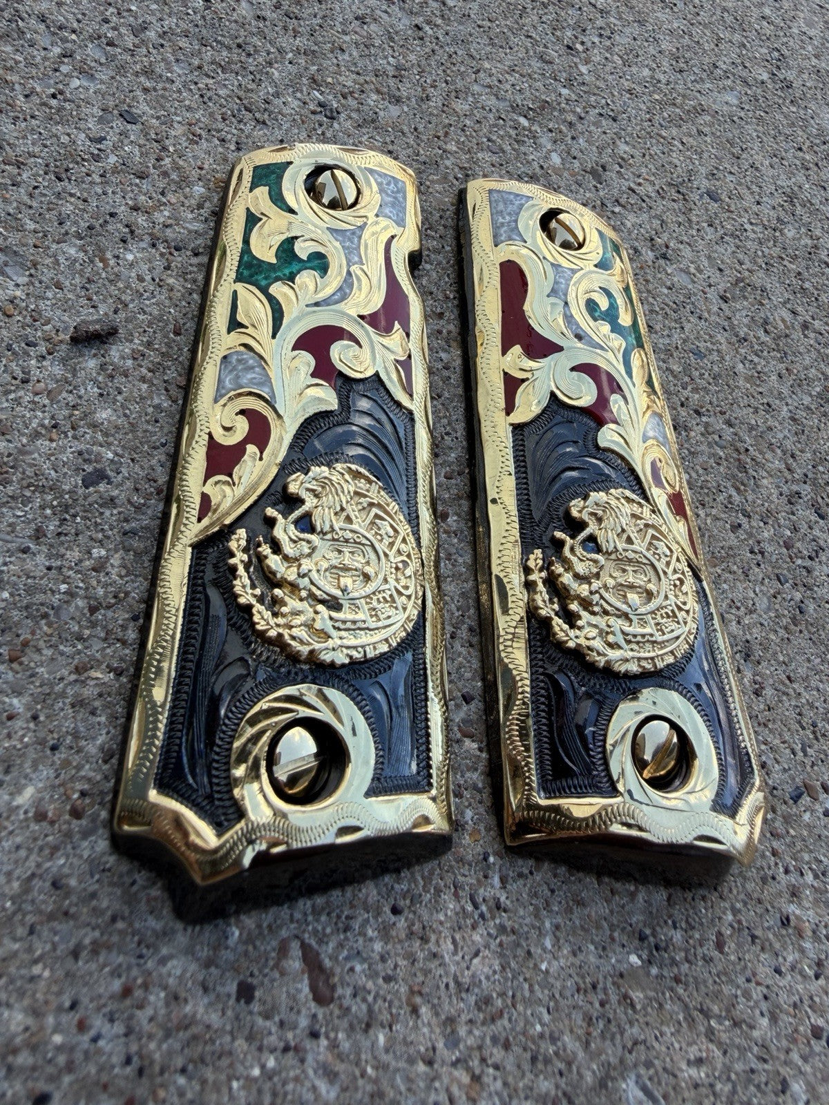 1911 45 38 Super Full Size Azteca Gold Gun Pistol Grip Cachas & 24K Screws