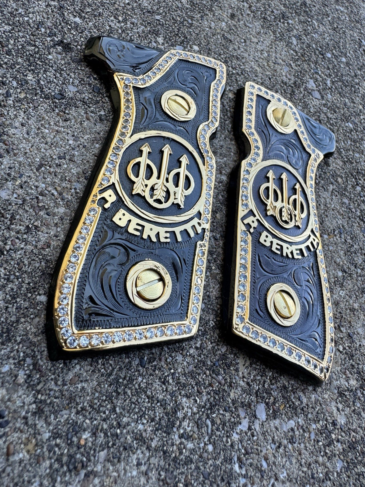 Beretta 92FS Zirconia Cachas Gold Plated Pistol Custom Grips & Screws