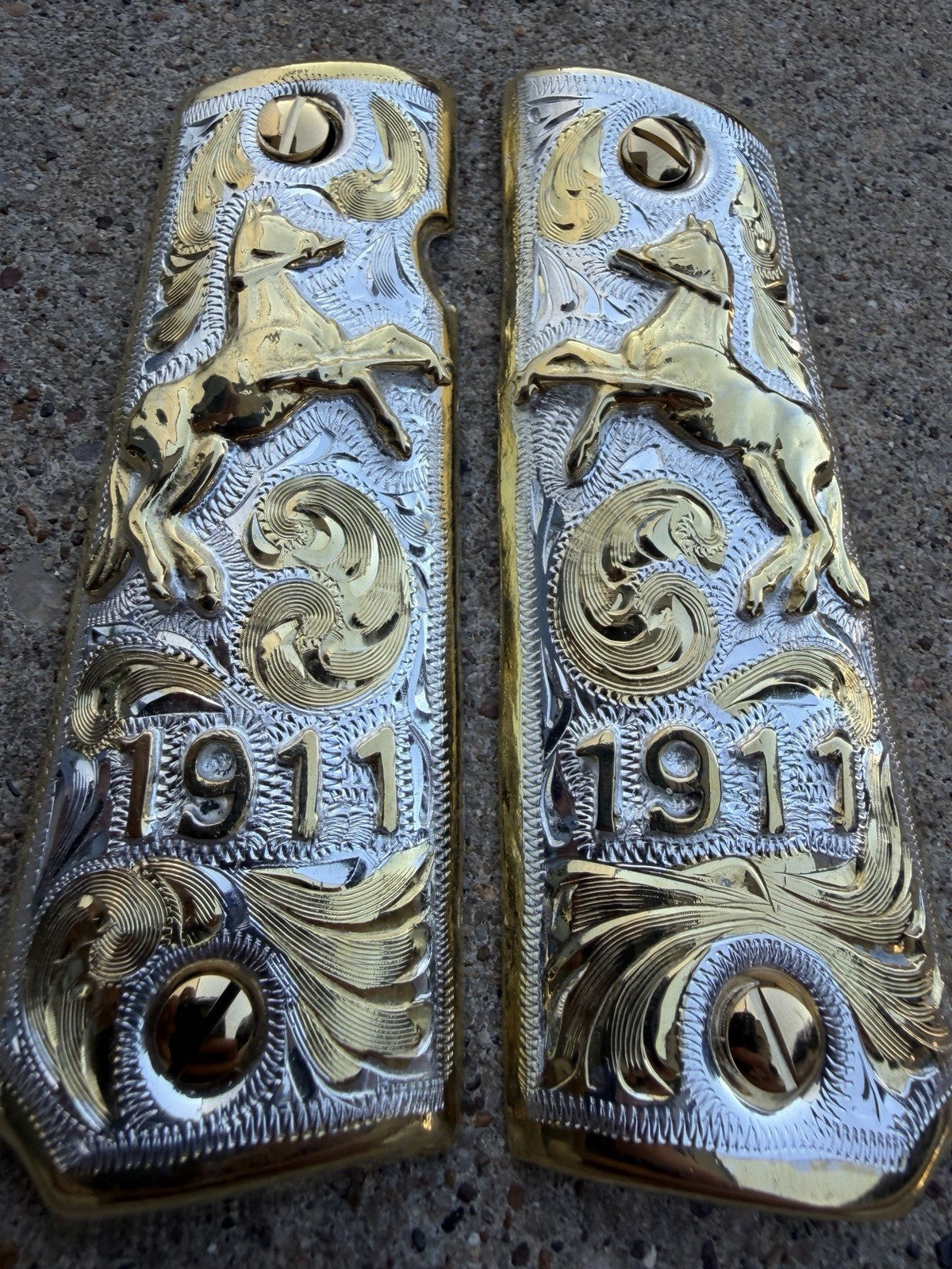 1911 45 38 Super Full Size Horse Gold Gun Pistol Grip Cachas & 24K Screws