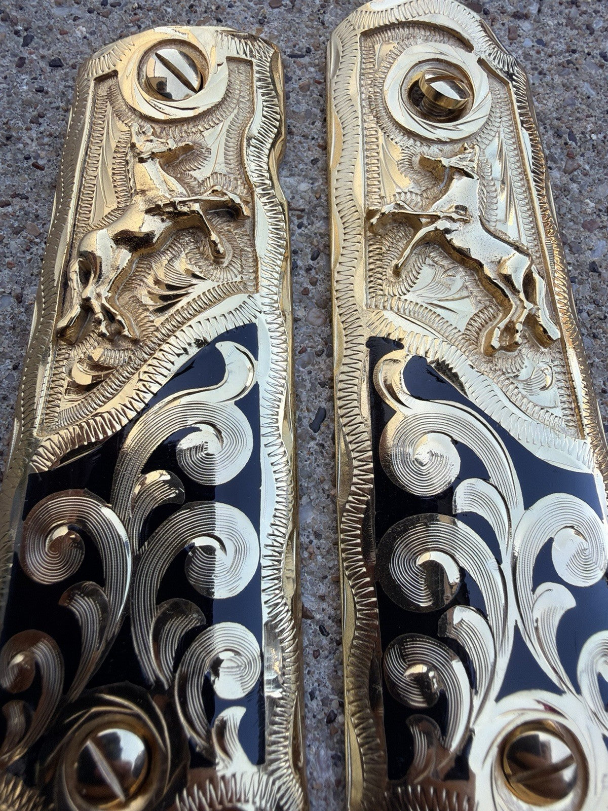 1911 45 38 Super Full Size Horse Gold Gun Pistol Grip Cachas & 24K Screws