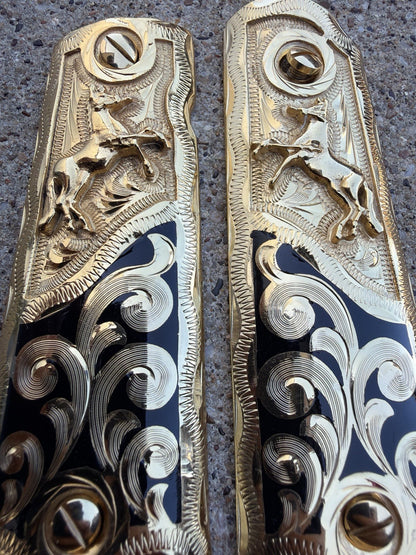 1911 45 38 Super Full Size Horse Gold Gun Pistol Grip Cachas & 24K Screws