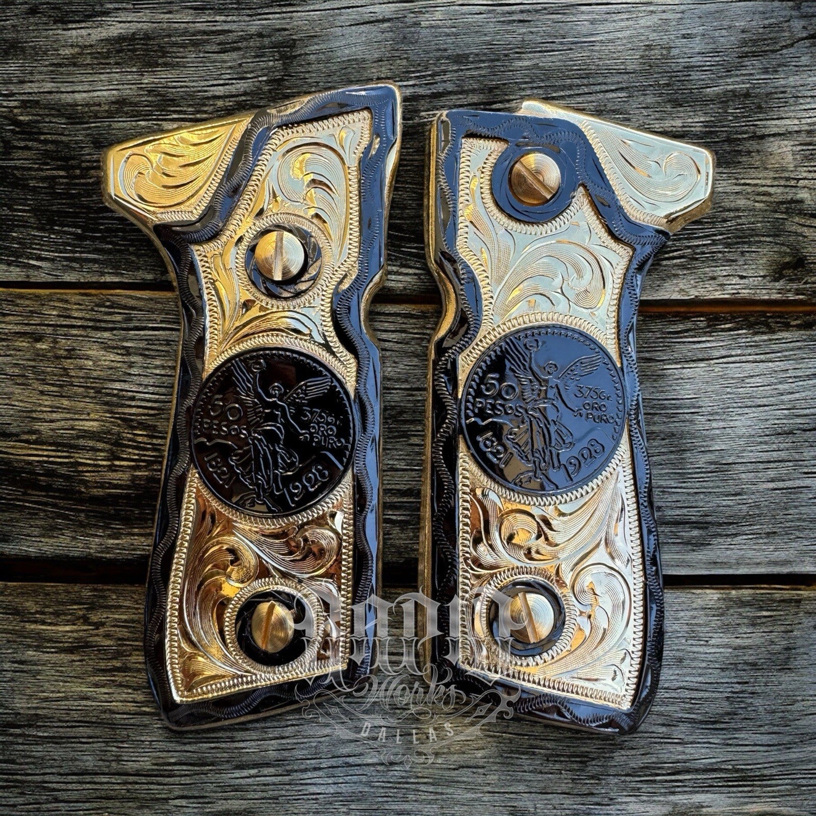 Beretta 92FS Cachas Centenario Gold Plated Pistol Custom Grips & Gold Screws