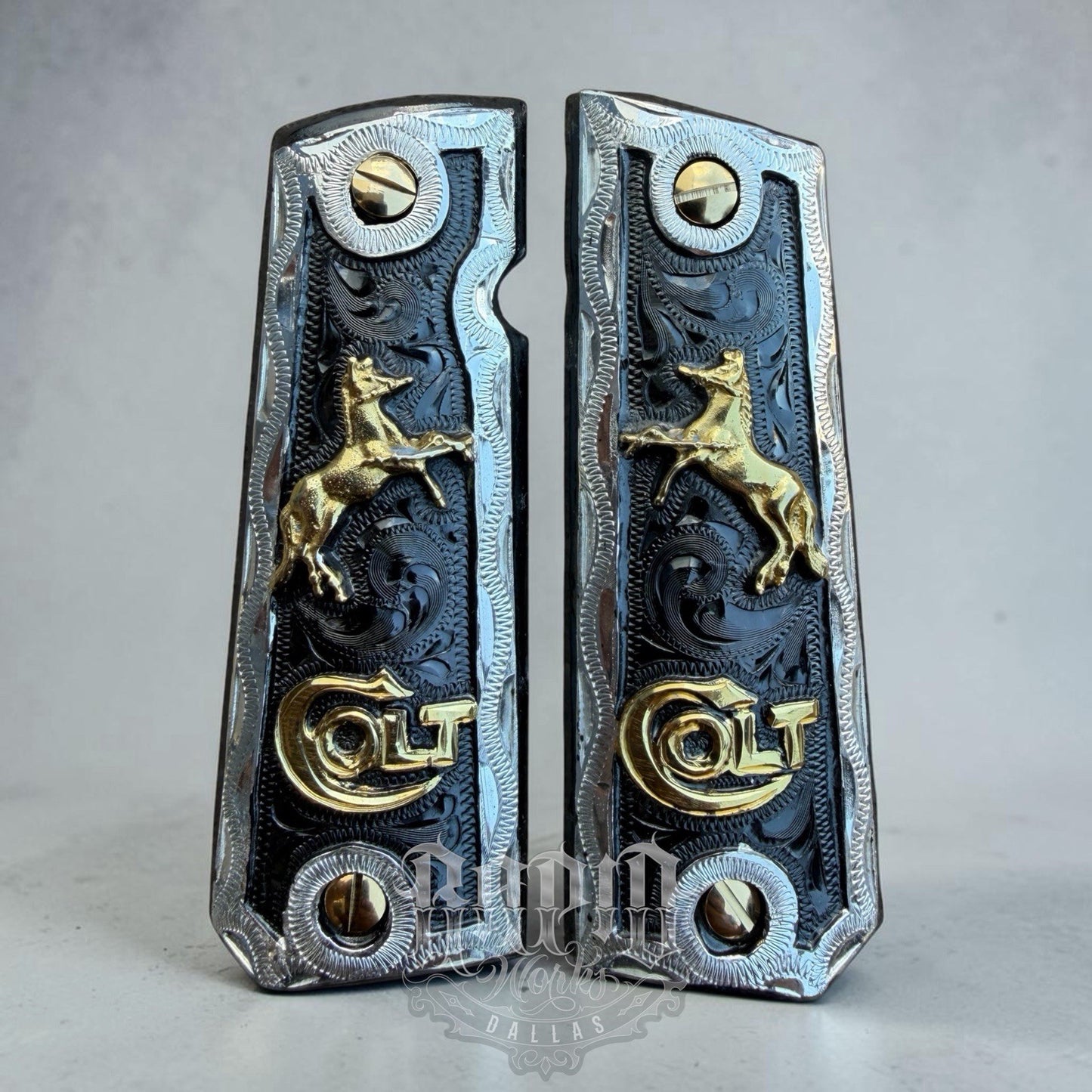 1911 45 38 Super Full Size Horse Gold Gun Pistol Grip Cachas & 24K Screws
