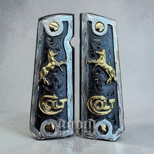 1911 45 38 Super Full Size Horse Gold Gun Pistol Grip Cachas & 24K Screws