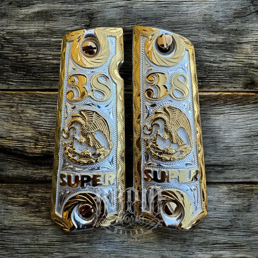 1911 45 38 Super Full Size Aguila Gold Gun Pistol Grip Cachas & 24K Screws