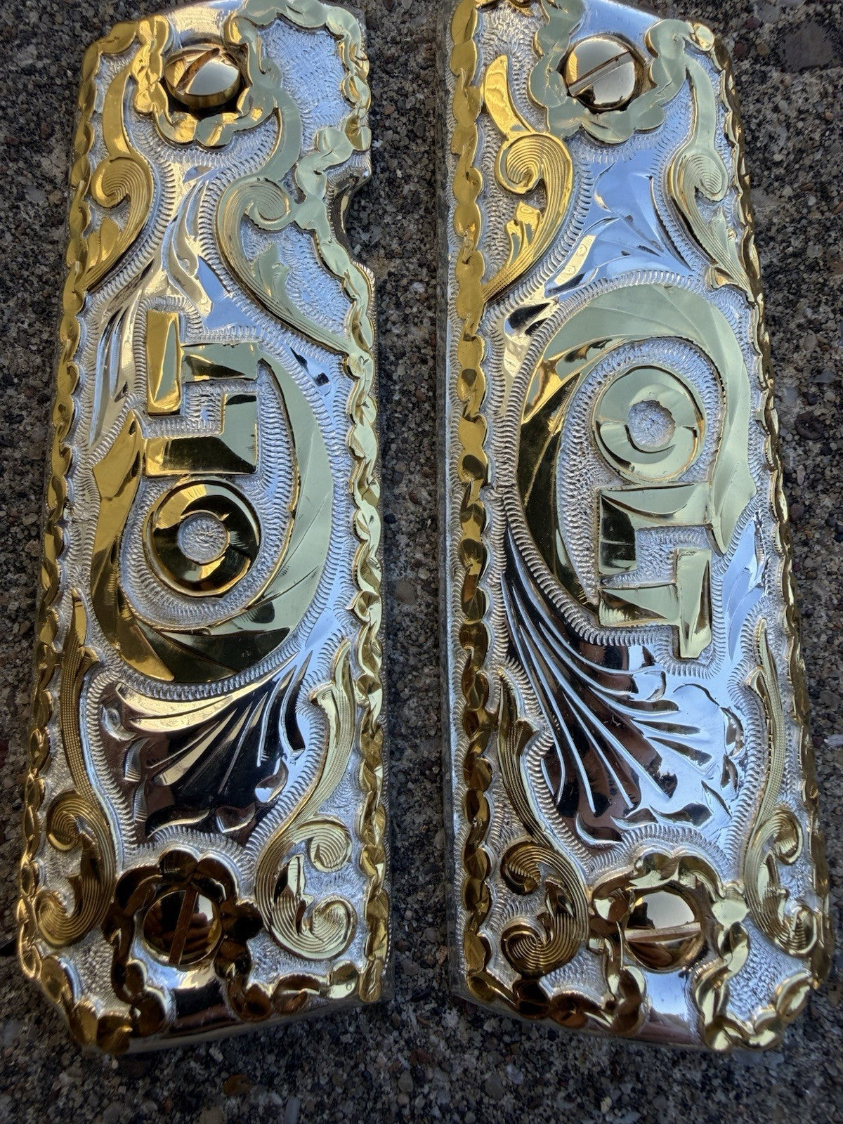 1911 45 38 Super Full Size Colt Gold Gun Pistol Grip Cachas & 24K Screws