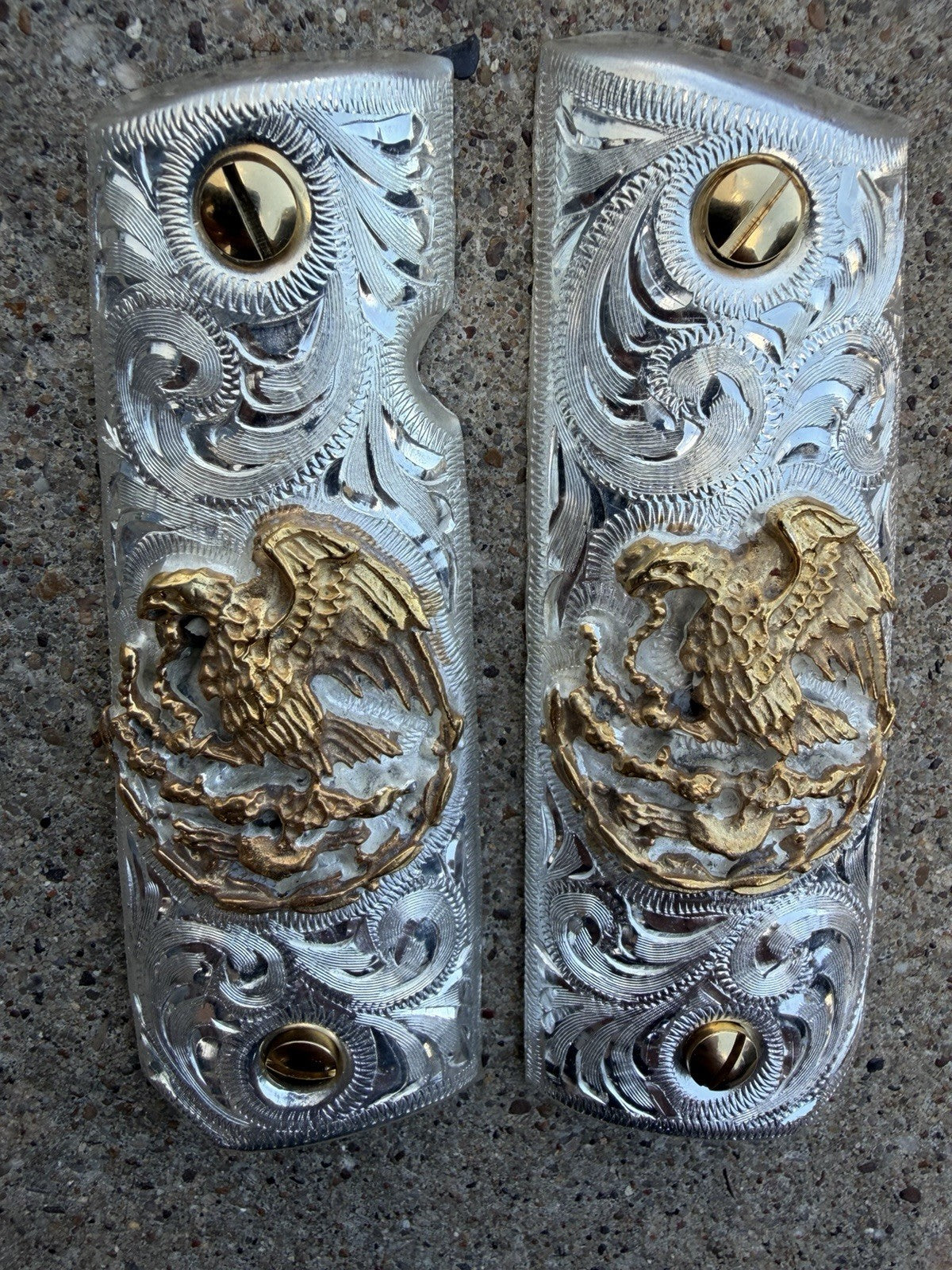 1911 45 38 Super Full Size Aguila Gold Gun Pistol Grip Cachas & 24K Screws