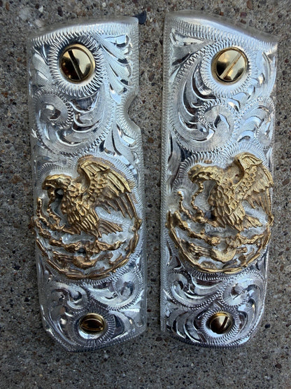 1911 45 38 Super Full Size Aguila Gold Gun Pistol Grip Cachas & 24K Screws
