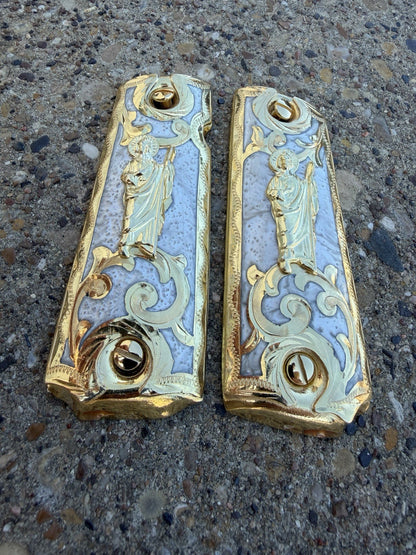 1911 45 38 Super Full Size San Judas Gold Gun Pistol Grip Cachas & 24K Screws