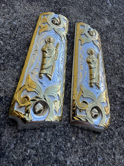 1911 45 38 Super Full Size San Judas Gold Gun Pistol Grip Cachas & 24K Screws