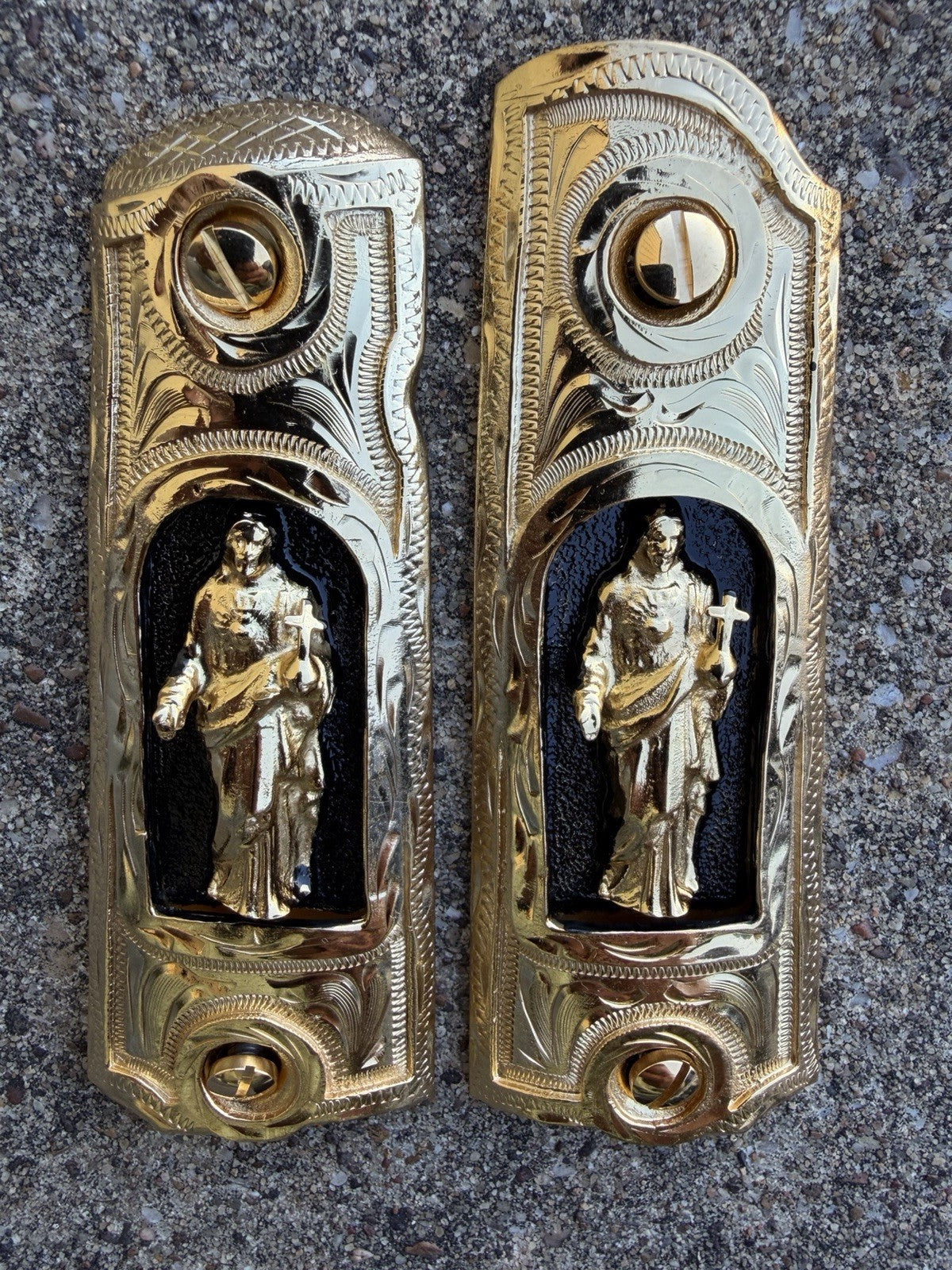 1911 45 38 Super Full Size Jesus Gold Gun Pistol Grip Cachas & 24K Screws