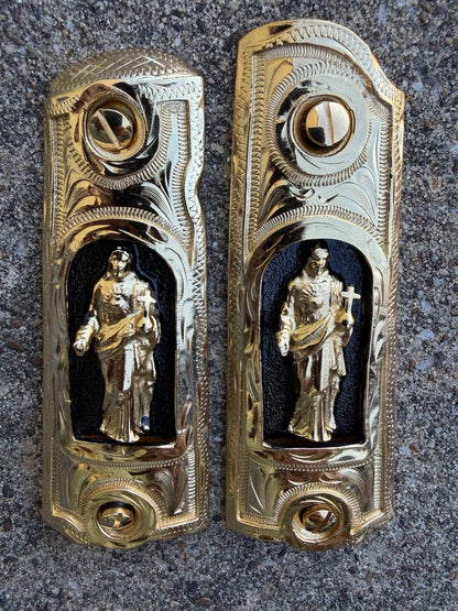 1911 45 38 Super Full Size Jesus Gold Gun Pistol Grip Cachas & 24K Screws