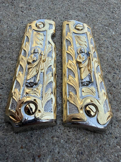1911 45 38 Super Full Size San Judas Gold Gun Pistol Grip Cachas & 24K Screws