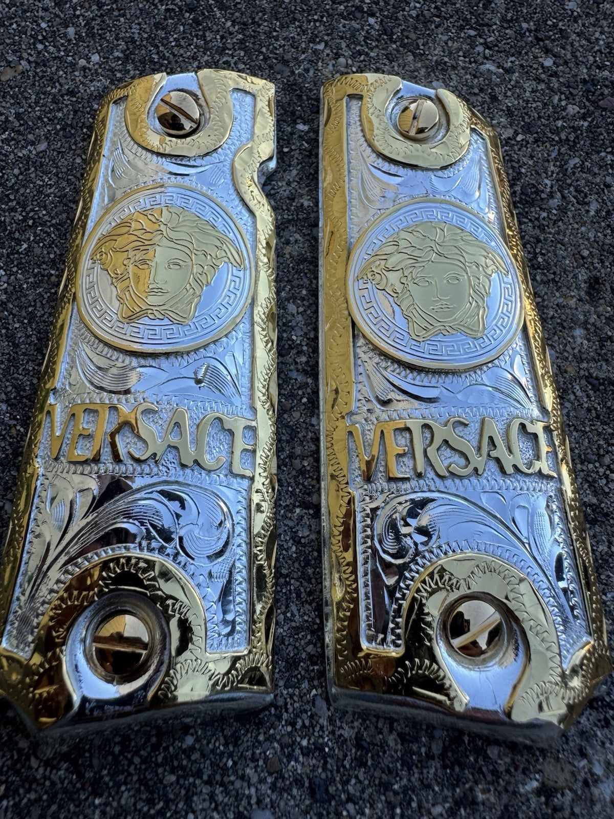 1911 45 38 Super Full Size Versace Gold Gun Pistol Grip Cachas & 24K Screws