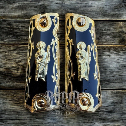 1911 45 38 Super San Judas Full Size Gold Gun Pistol Grip Cachas & 24K Screws