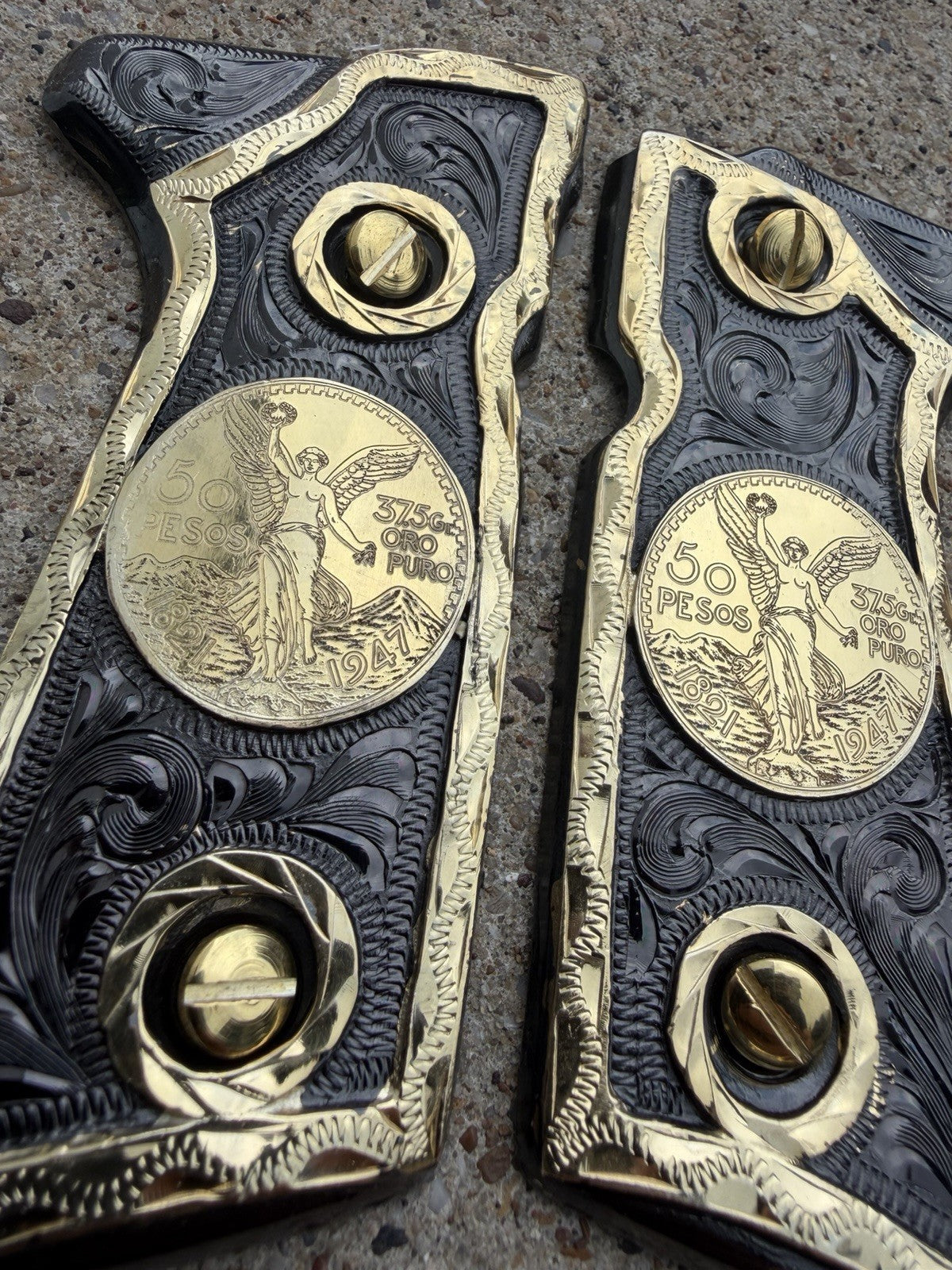 Beretta 92FS Cachas San Judas Gold Plated Pistol Custom Grips & Gold Screws