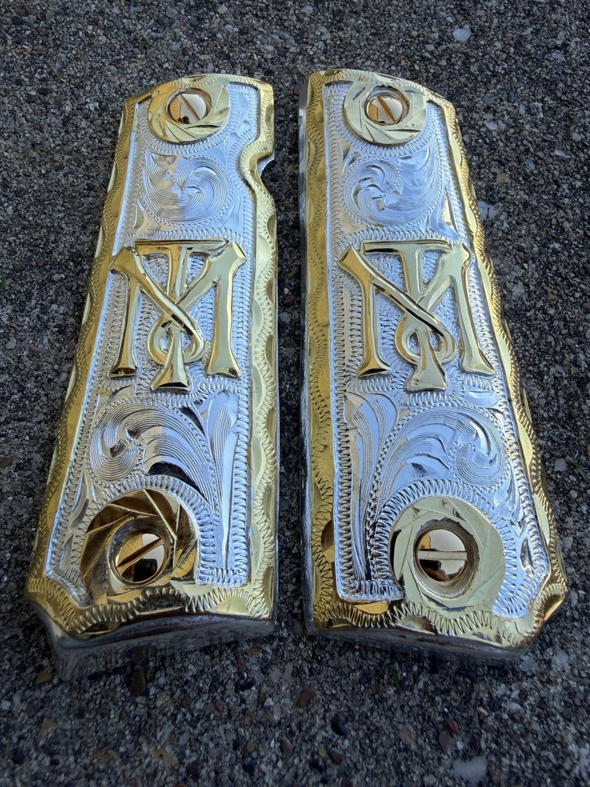 1911 45 38 Super Full Size Scarface Gold Gun Pistol Grip Cachas & 24K Screws