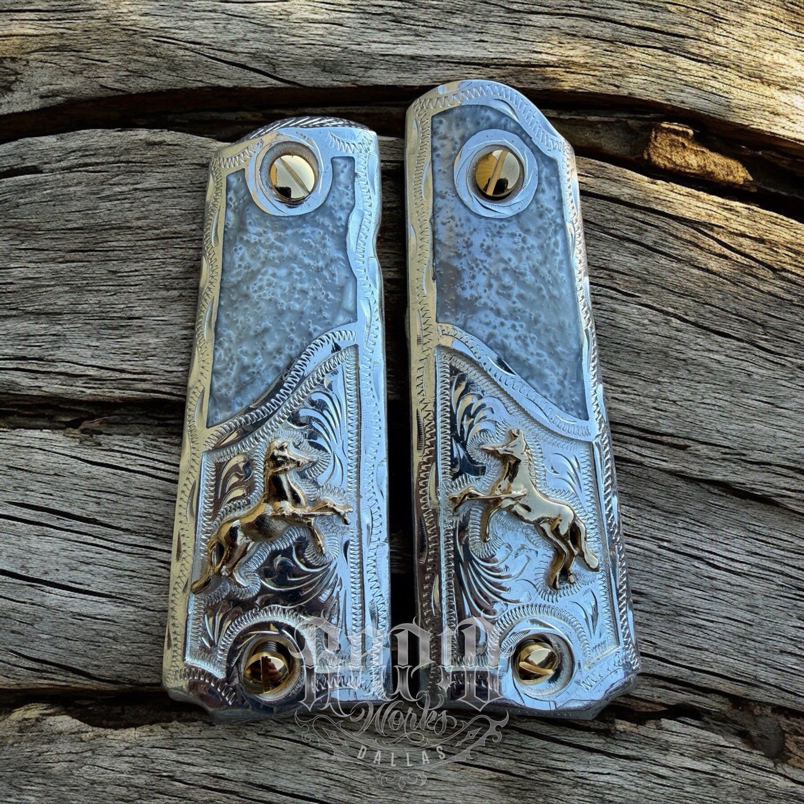 1911 45 38 Super Full Size Horse Gold Gun Pistol Grip Cachas & 24K Screws