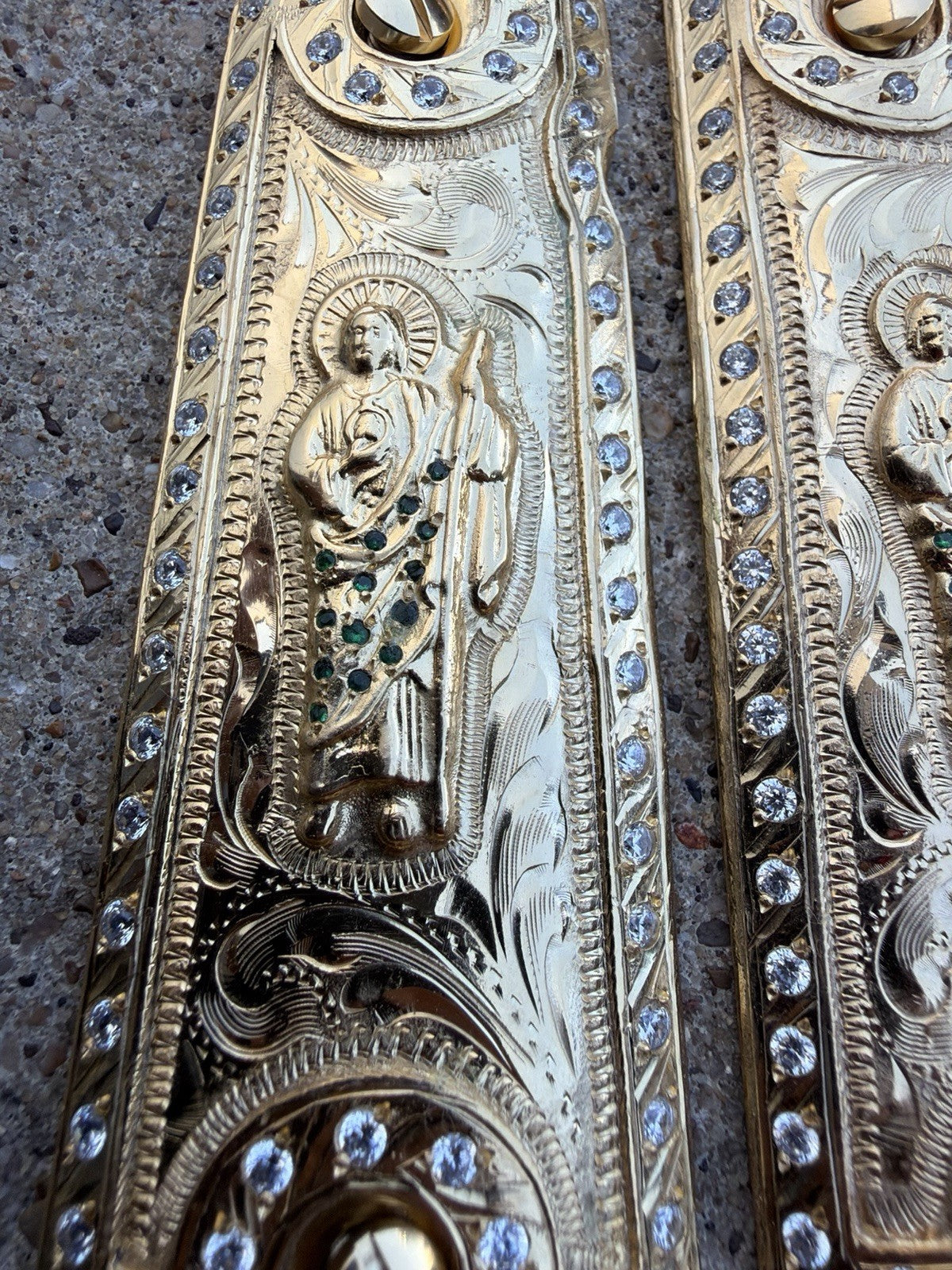 1911 ZIRCONIAS 45 38 SUPER COLT SAN JUDAS GOLD GUN PISTOL GRIP CACHAS & 24KSCREW