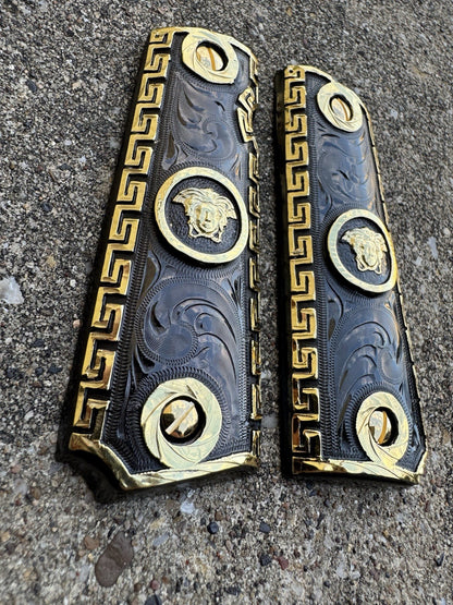 1911 45 38 Super Full Size Versace Gold Gun Pistol Grip Cachas & 24K Screws