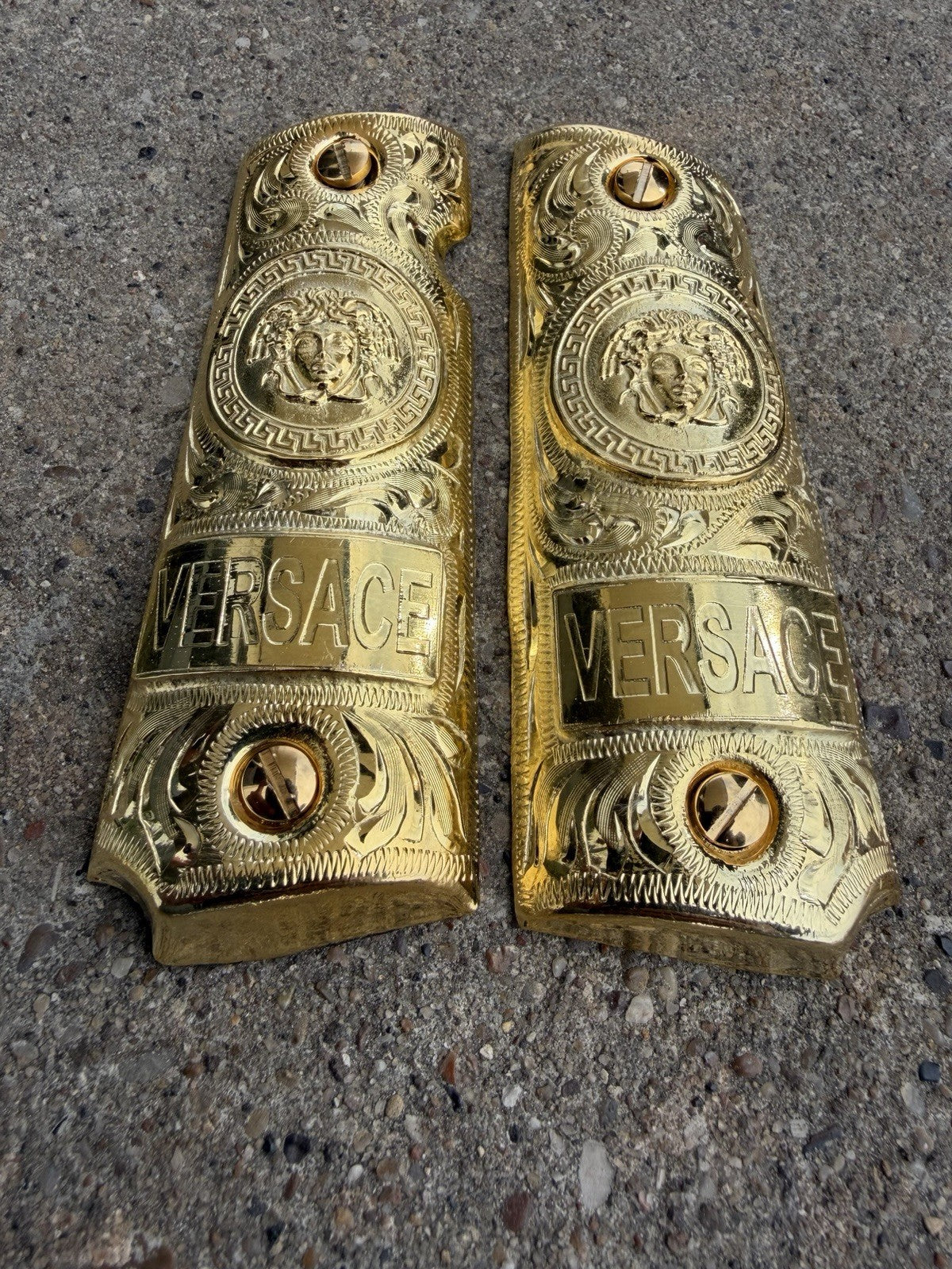 1911 45 38 Super Full Size Versace Gold Gun Pistol Grip Cachas & 24K Screws