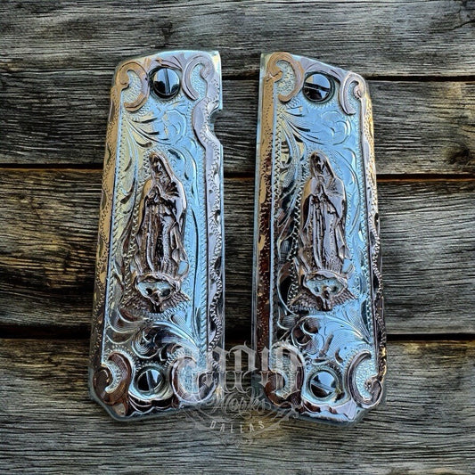 1911 45 38 Super Full Size Virgen De Guadalupe Gold Pistol Grip Cachas & Screws