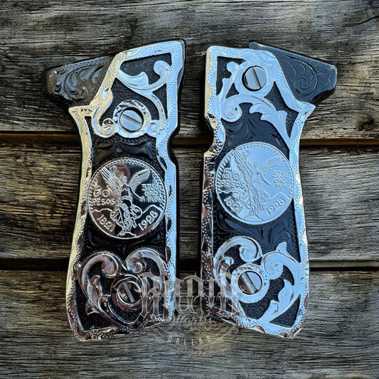 Beretta 92FS Cachas Centenario Silver Plated Pistol Custom Grips & Polish Screw