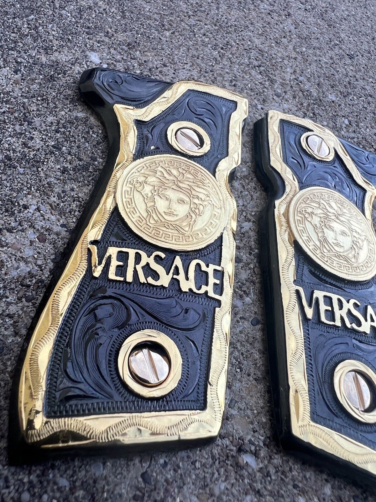 Beretta 92FS Cachas Versace Gold Plated Pistol Custom Grips & Gold Screws