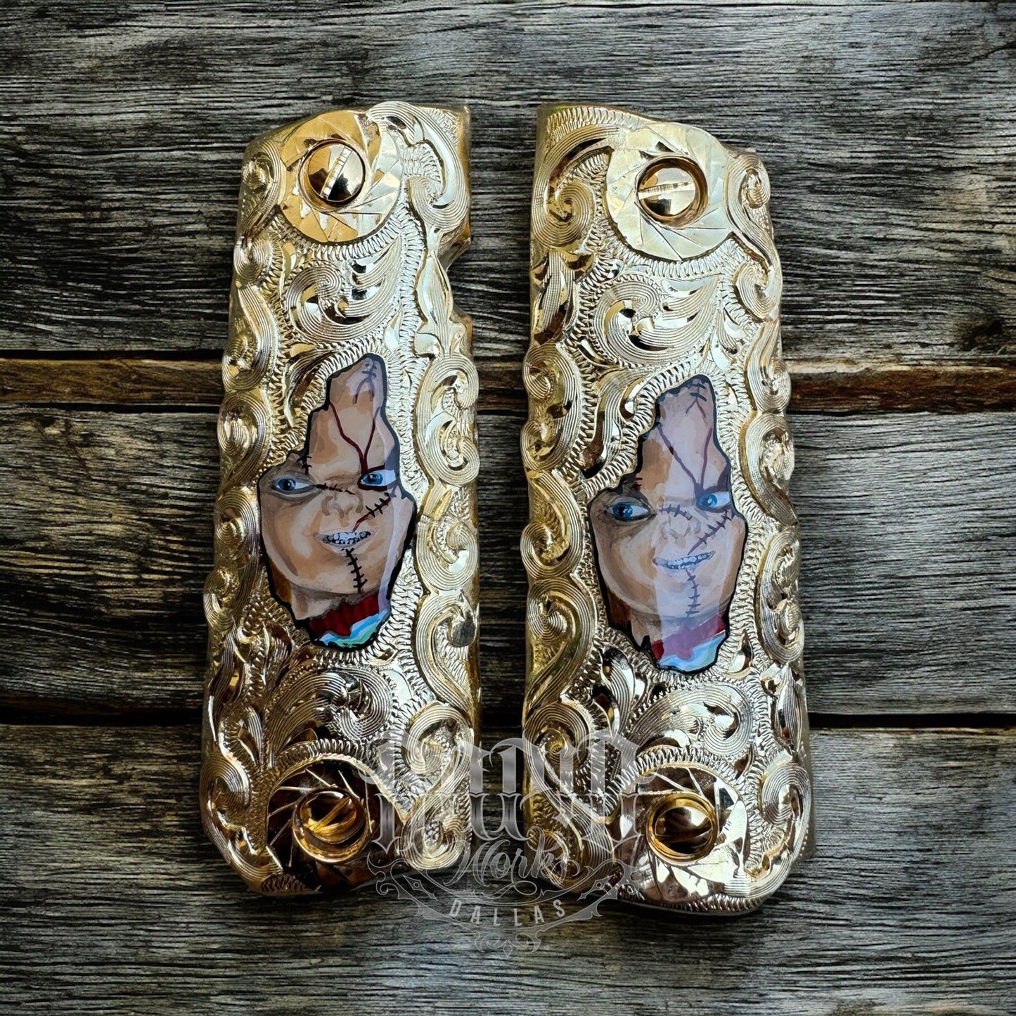 1911 45 38 Super Chucky Full Size Gold Gun Pistol Grip Cachas & 24K Screws