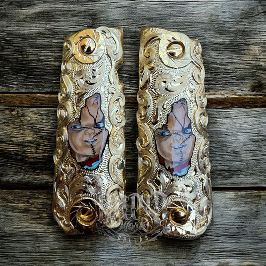 1911 45 38 Super Chucky Full Size Gold Gun Pistol Grip Cachas & 24K Screws