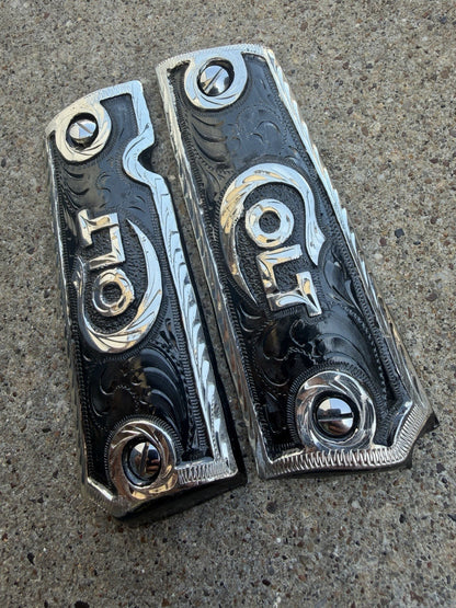 1911 45 38 Super Full Size Colt Gun Pistol Grip Cachas & Polished Screws