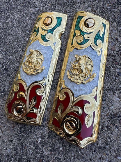 1911 45 38 Super Full Size Mexican Eagle Gold Gun Pistol Grip Cachas & 24K Screw