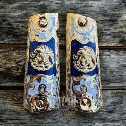 1911 45 38 Super Full Size Aguila Gold Gun Pistol Grip Cachas & 24K Screws