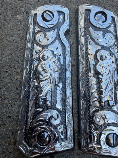 1911 45 38 Super Full Size San Judas Gun Pistol Grip Cachas & Polished Screws