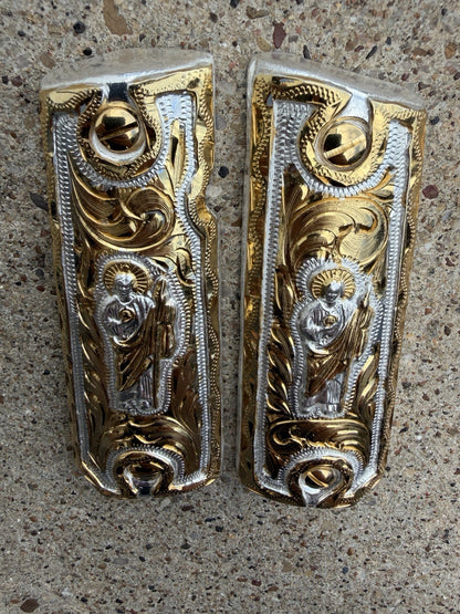 1911 45 38 Super Full Size San Judas Gold Gun Pistol Grip Cachas & 24K Screws