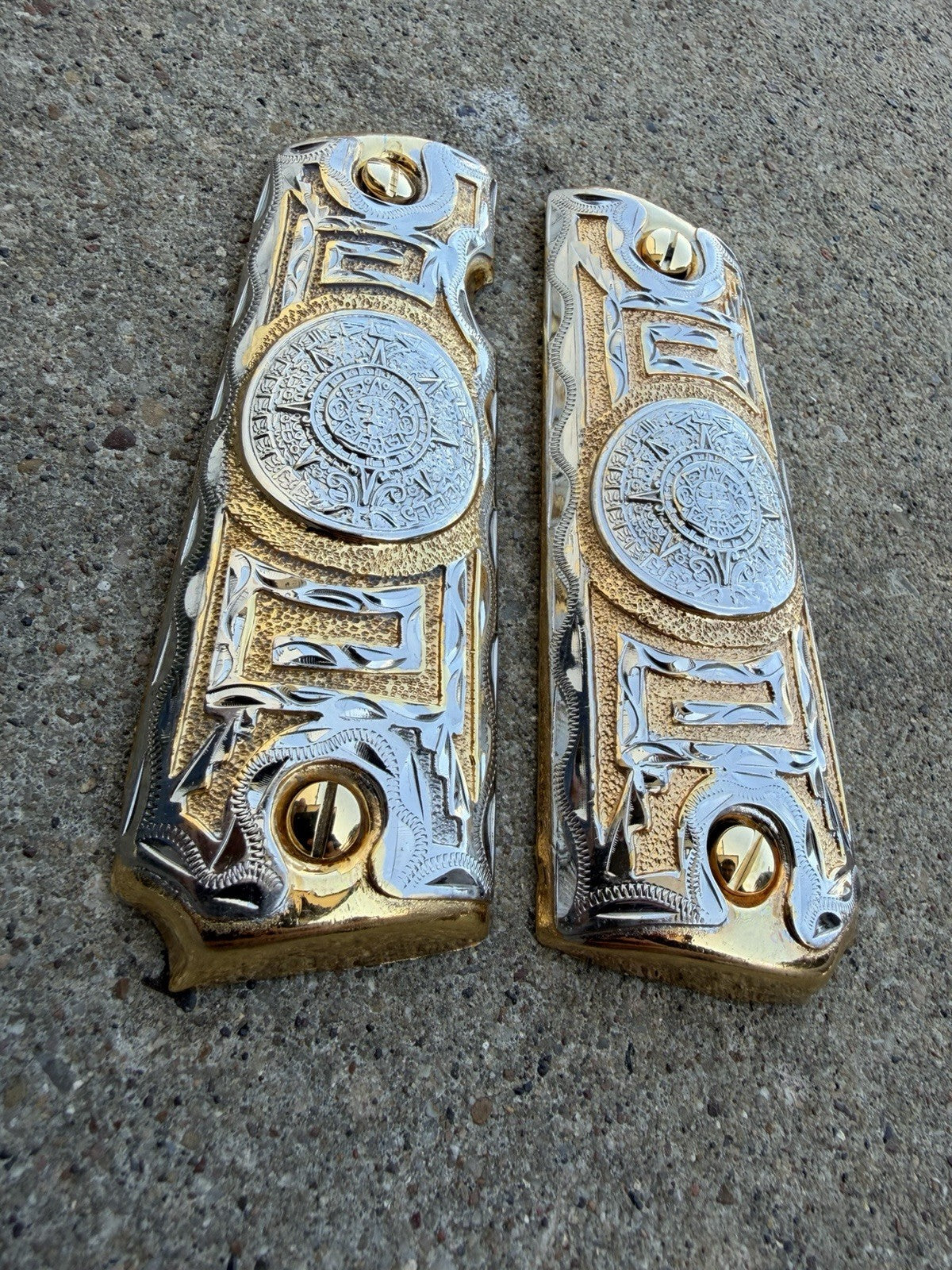 1911 45 38 Super Full Size Azteca Gold Gun Pistol Grip Cachas & 24K Screws